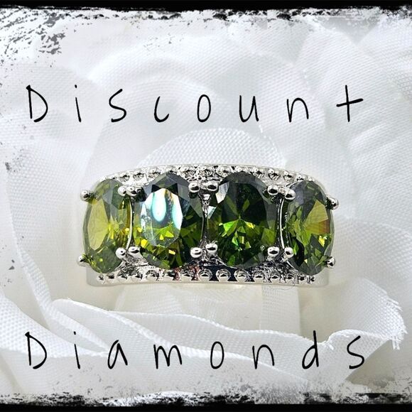 Natural Olive Green Peridot Ring 925 Silver - Women's - Picture 1 of 9